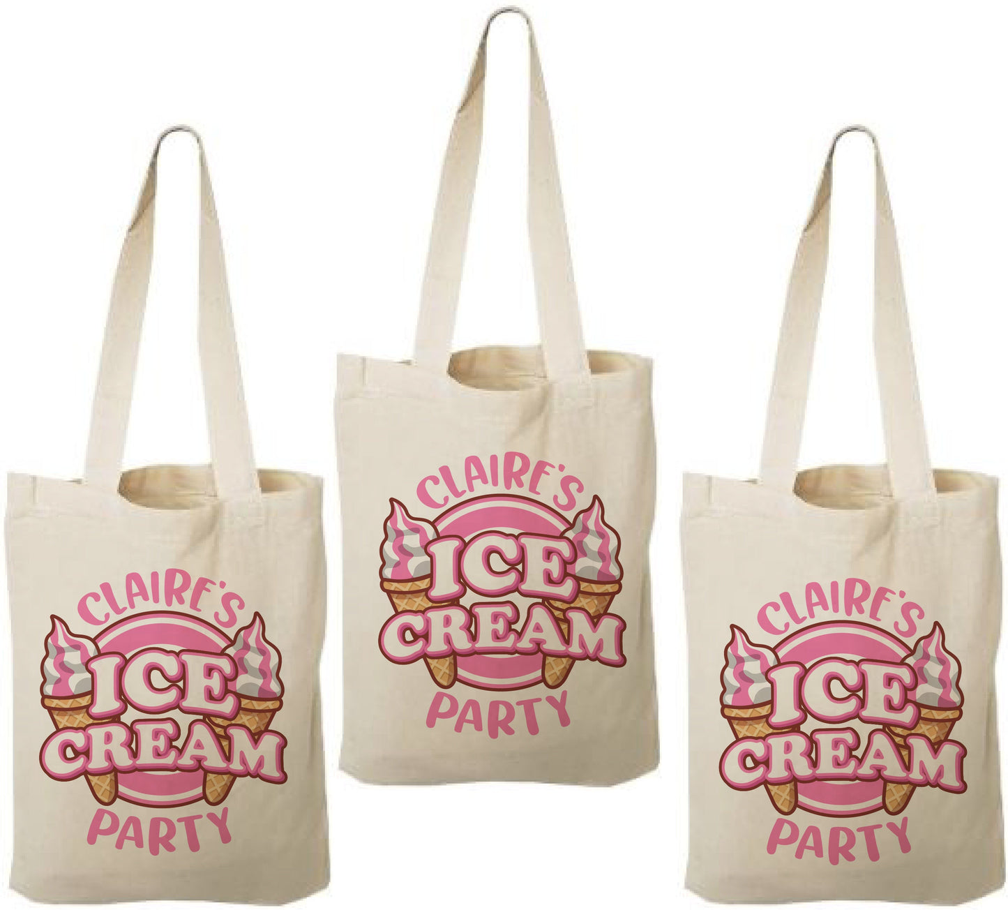 Ice Cream Party Cotton Treat Bags, Set of 3
