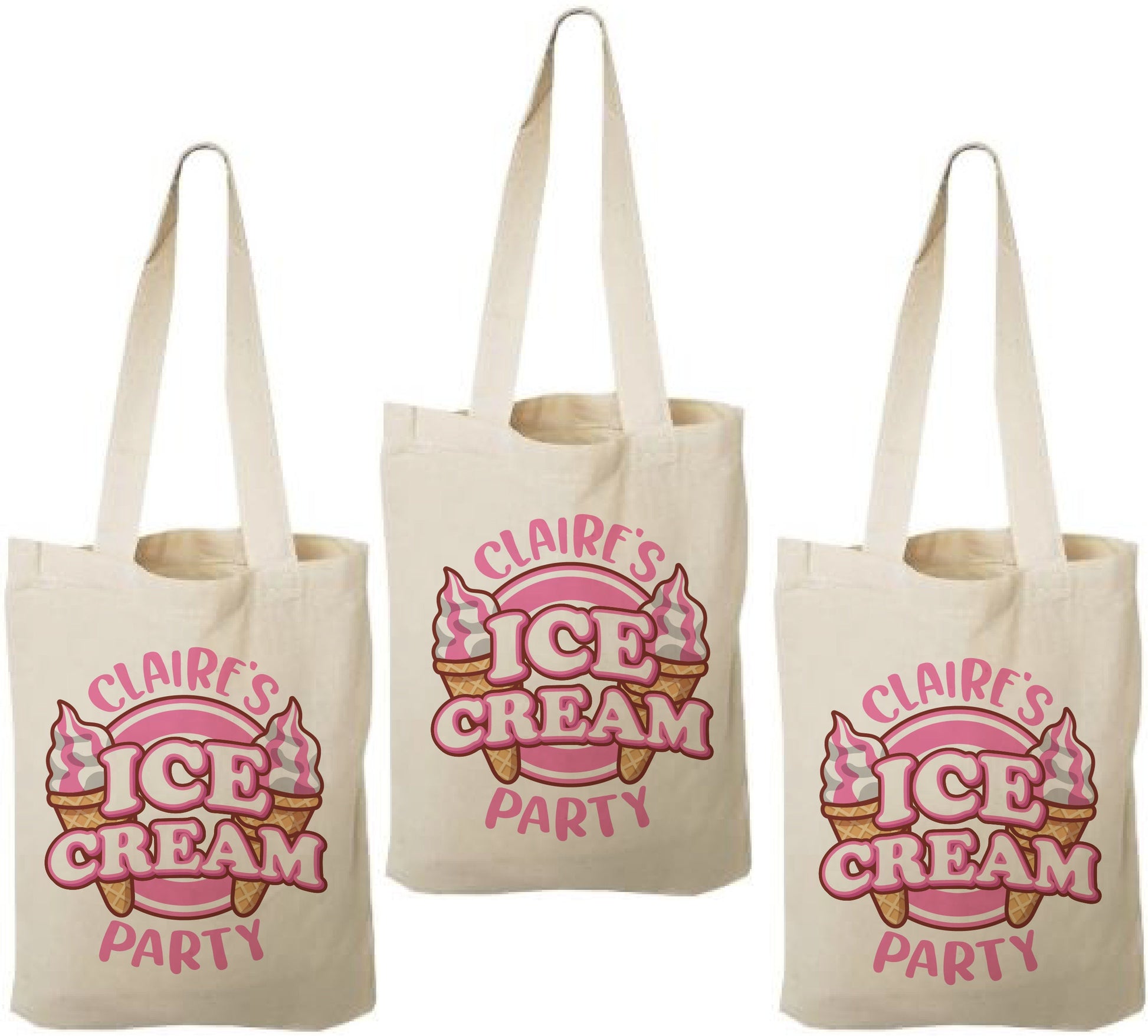 Ice Cream Party Cotton Treat Bags, Set of 3