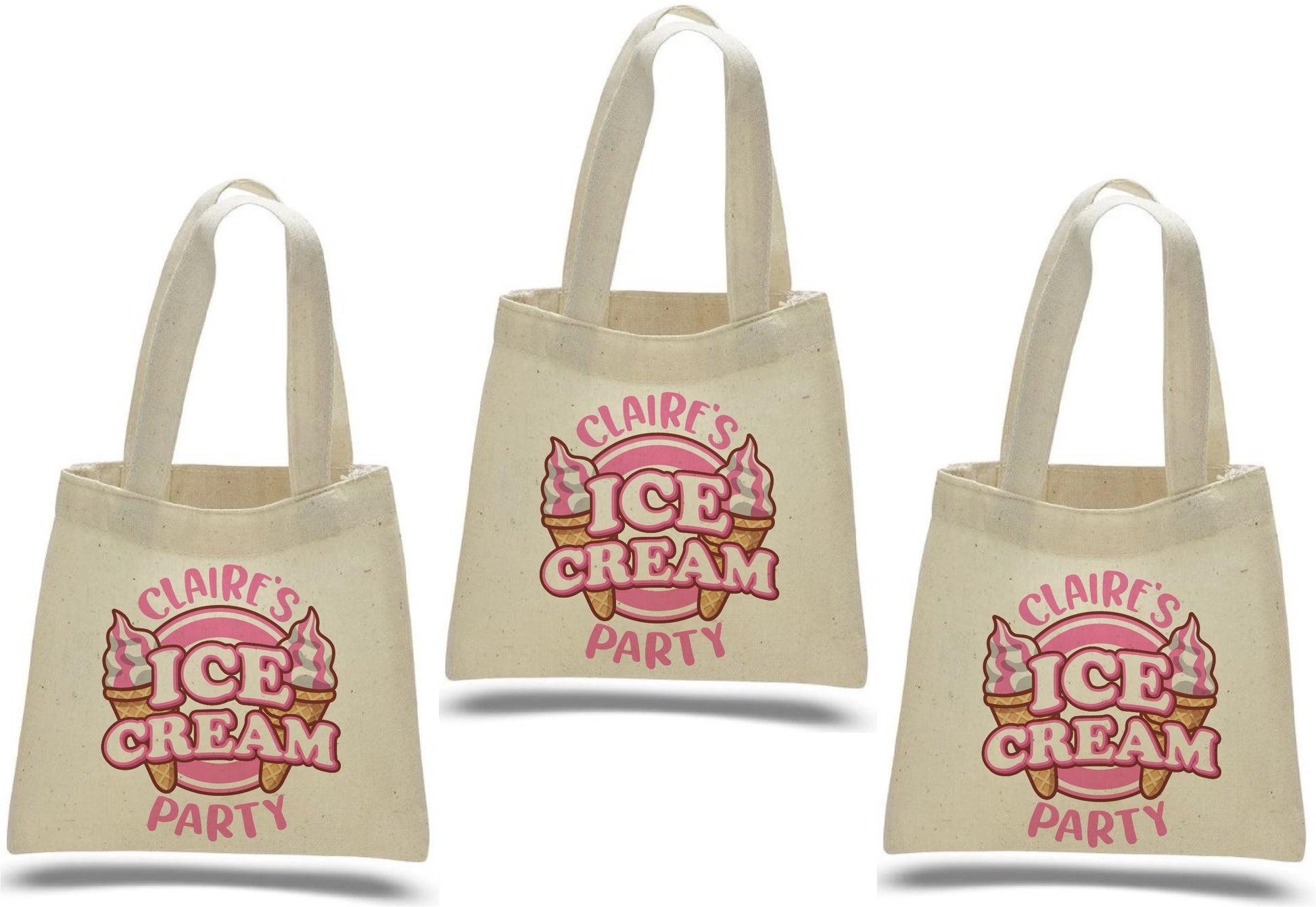 Ice Cream Party Cotton Treat Bags, Set of 3
