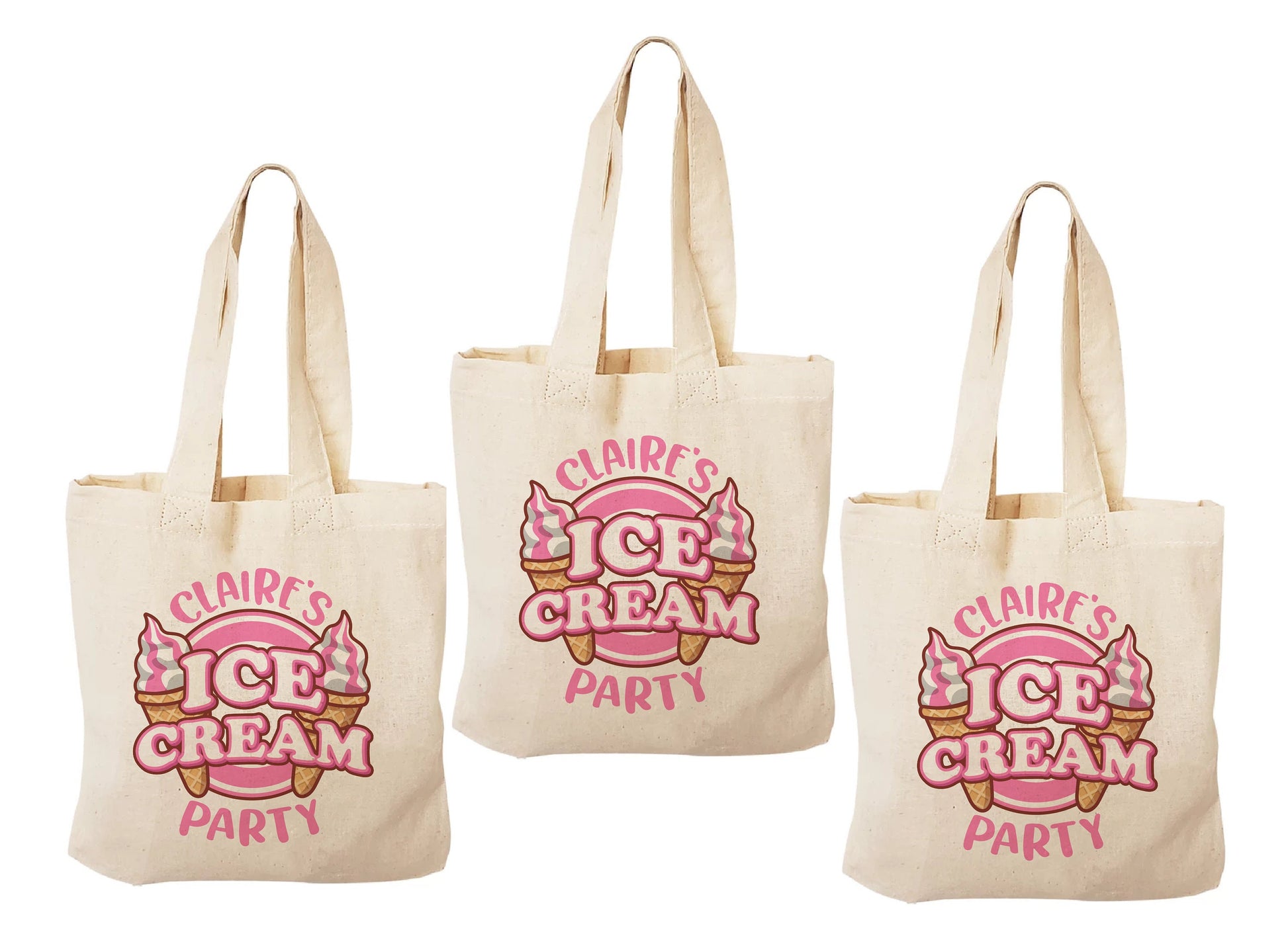 Ice Cream Party Cotton Treat Bags, Set of 3