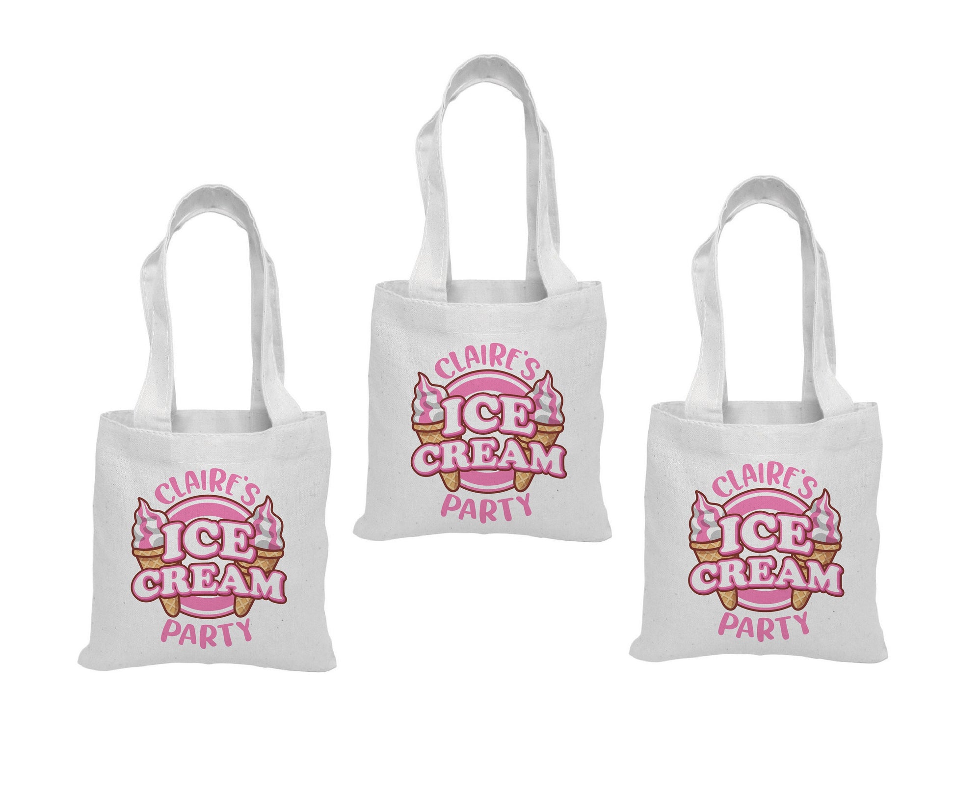 Ice Cream Party Cotton Treat Bags, Set of 3