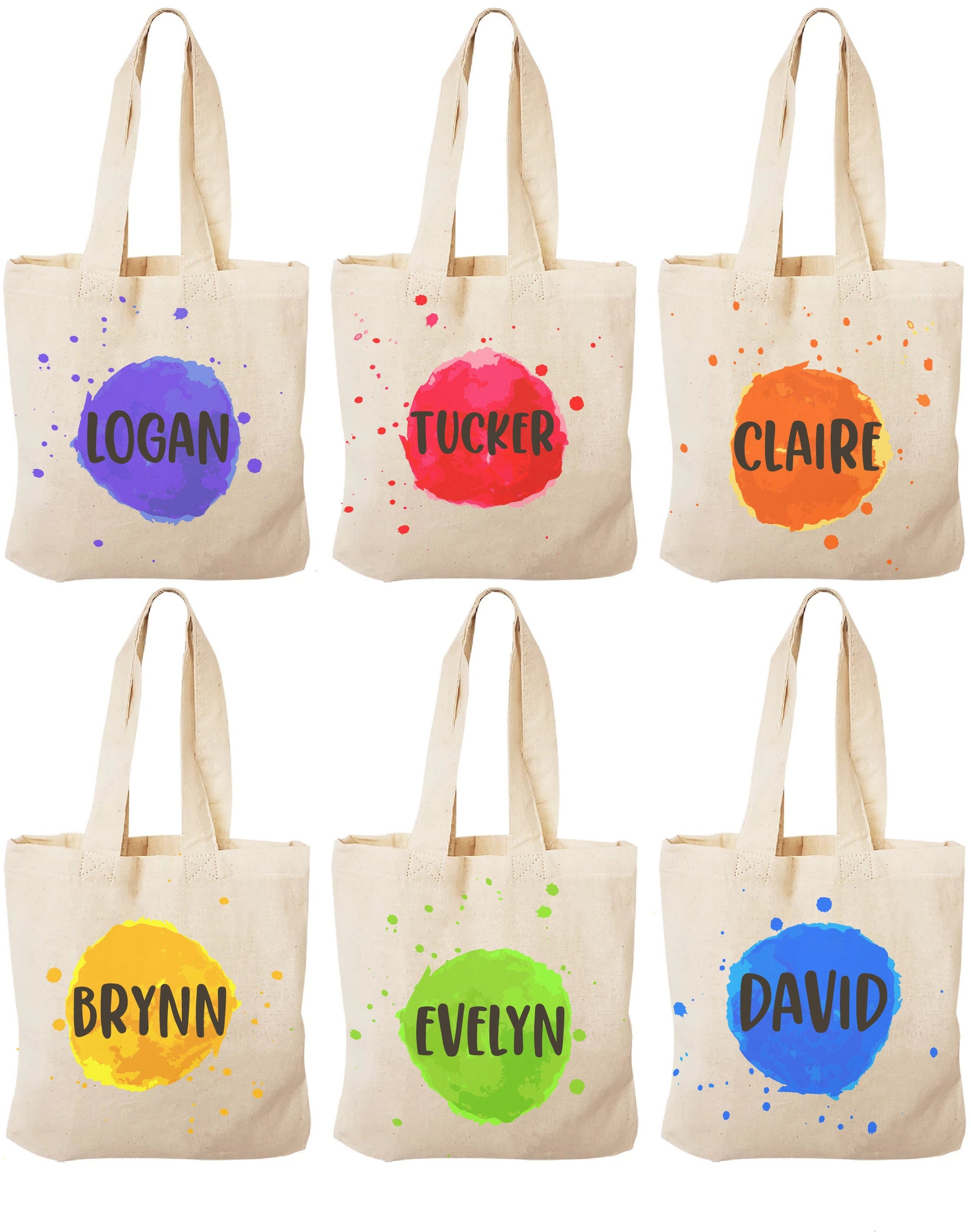 Personalized Paint Party Favor Bags - Set of Six Bags