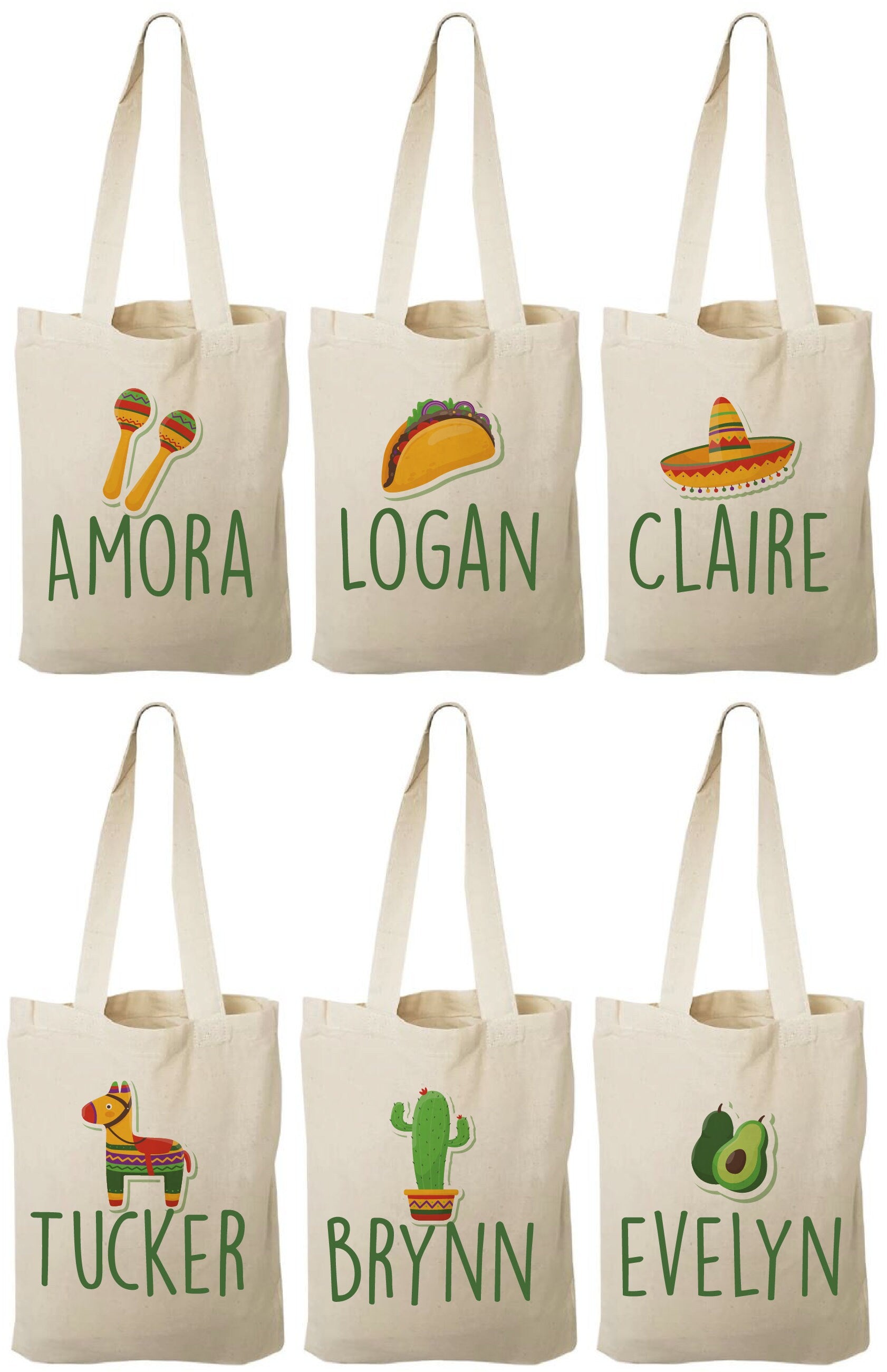 Personalized Fiesta Party Favor Bags - Set of Six Bags