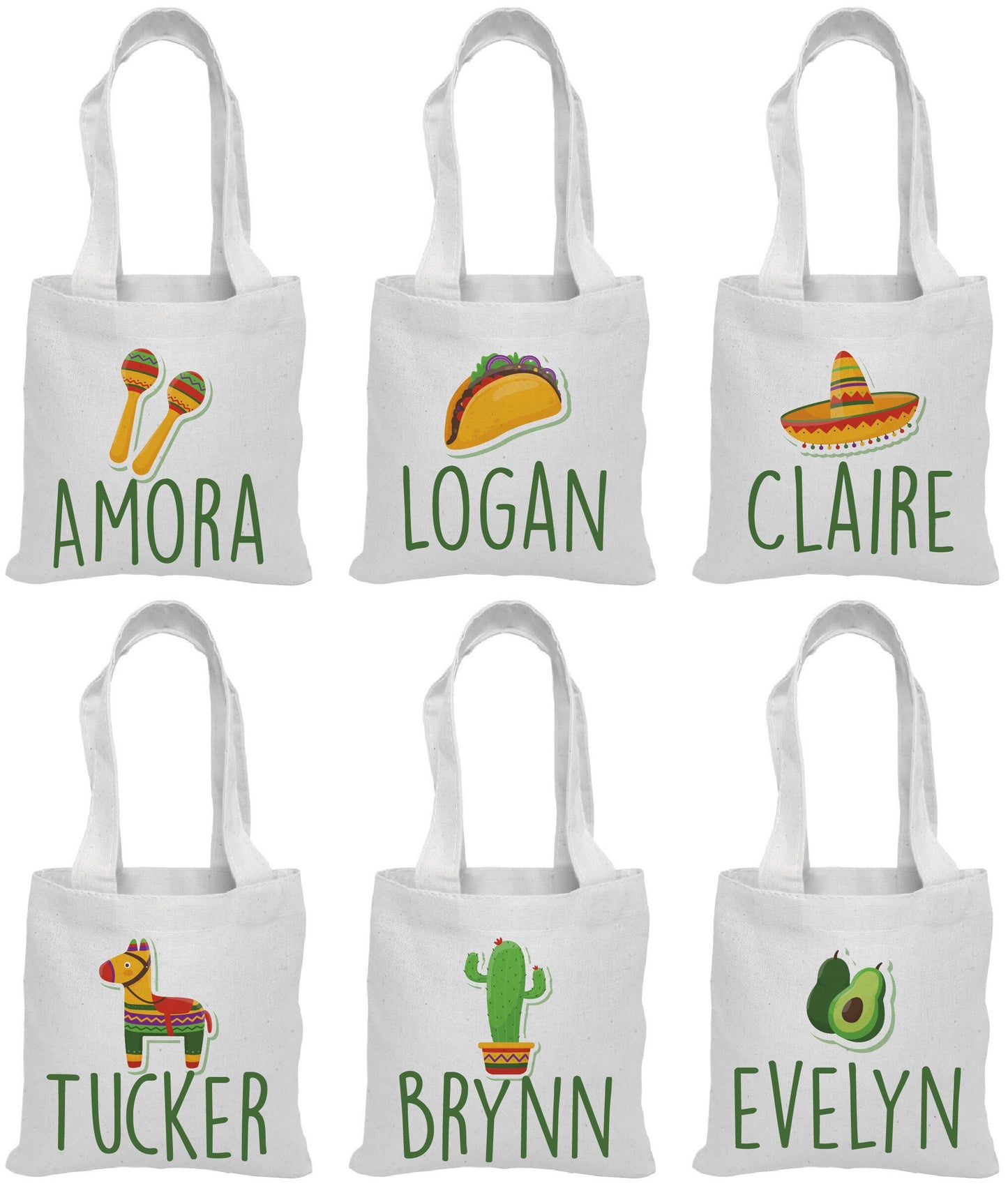 Personalized Fiesta Party Favor Bags - Set of Six Bags