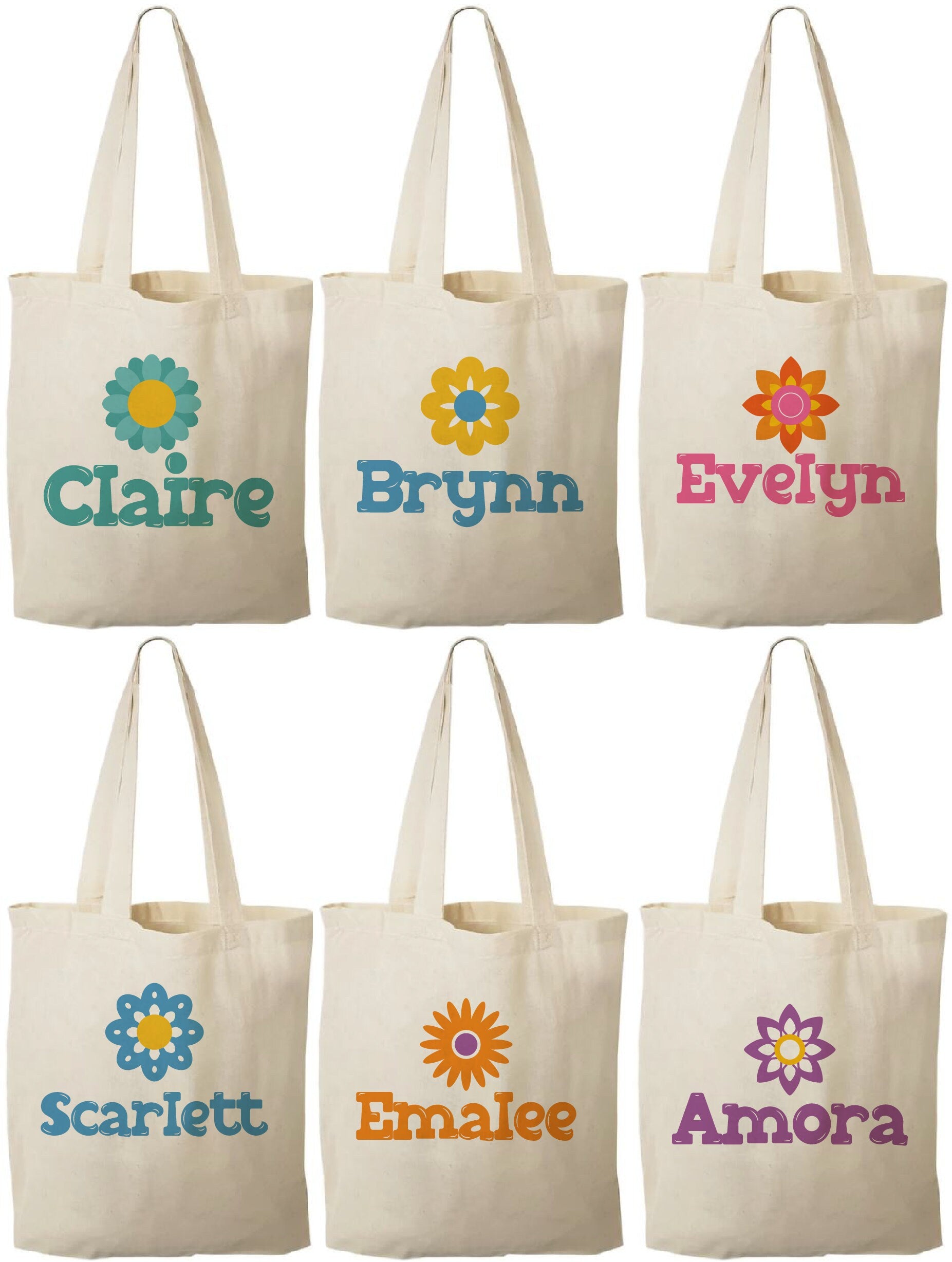 Personalized Flower Party Favor Bags - Set of Three Bags