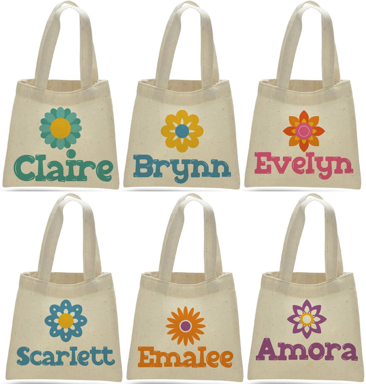 Personalized Flower Party Favor Bags - Set of Three Bags