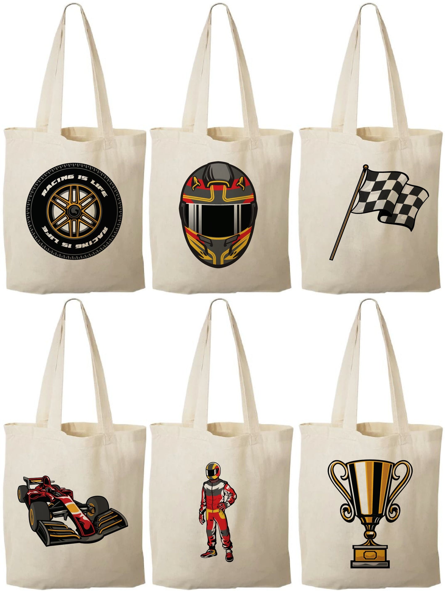 Race Car Party Favor Bags, Set of 6 Cotton Treat Bags
