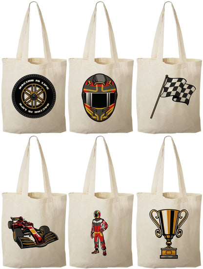 Race Car Party Favor Bags, Set of 6 Cotton Treat Bags