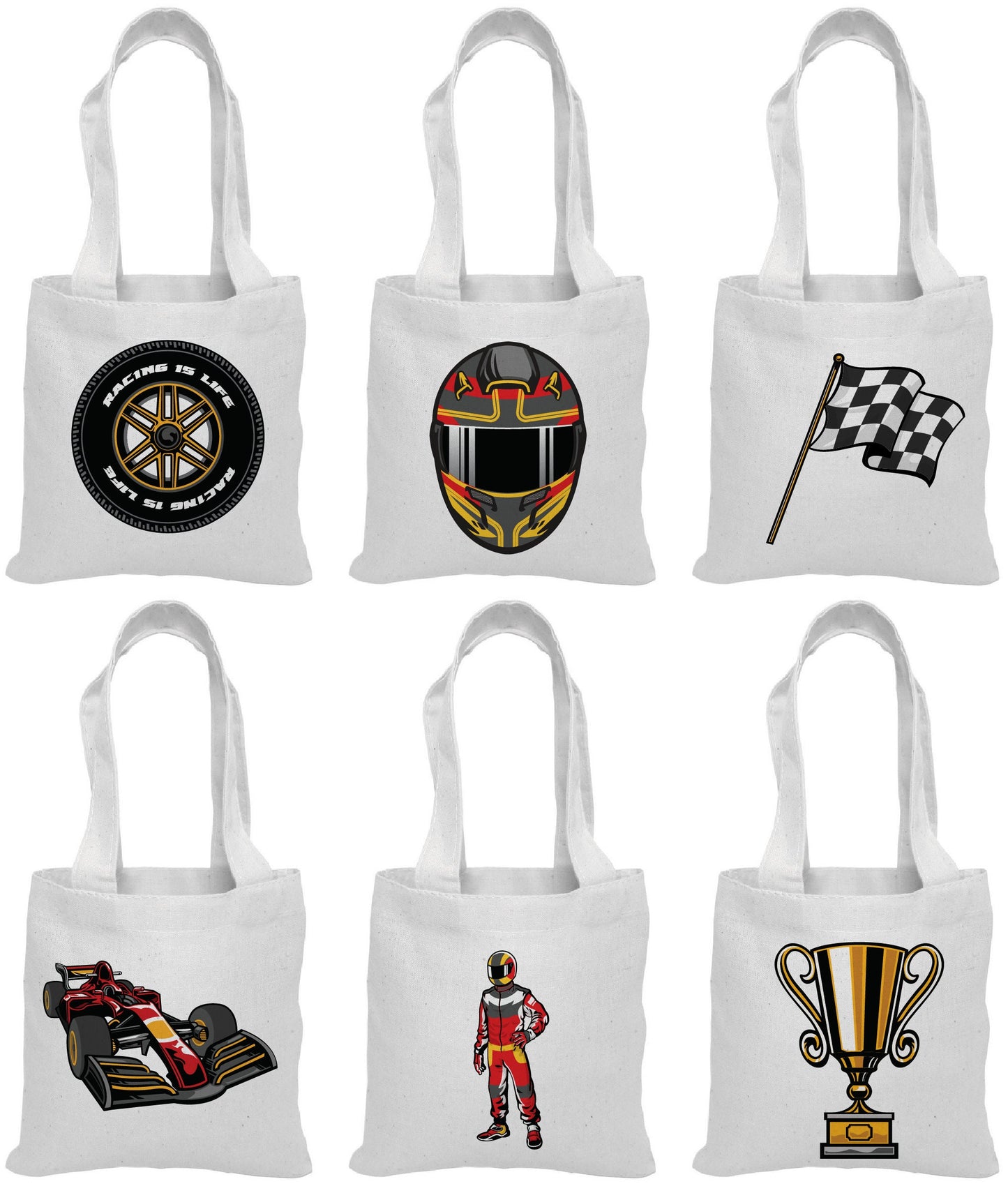 Race Car Party Favor Bags, Set of 6 Cotton Treat Bags