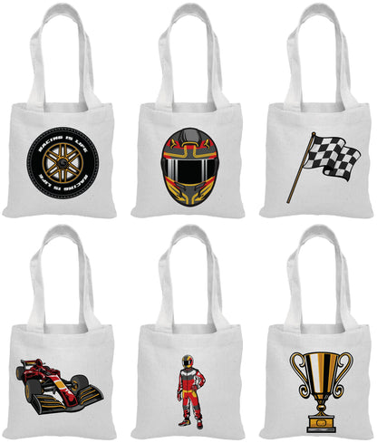 Race Car Party Favor Bags, Set of 6 Cotton Treat Bags