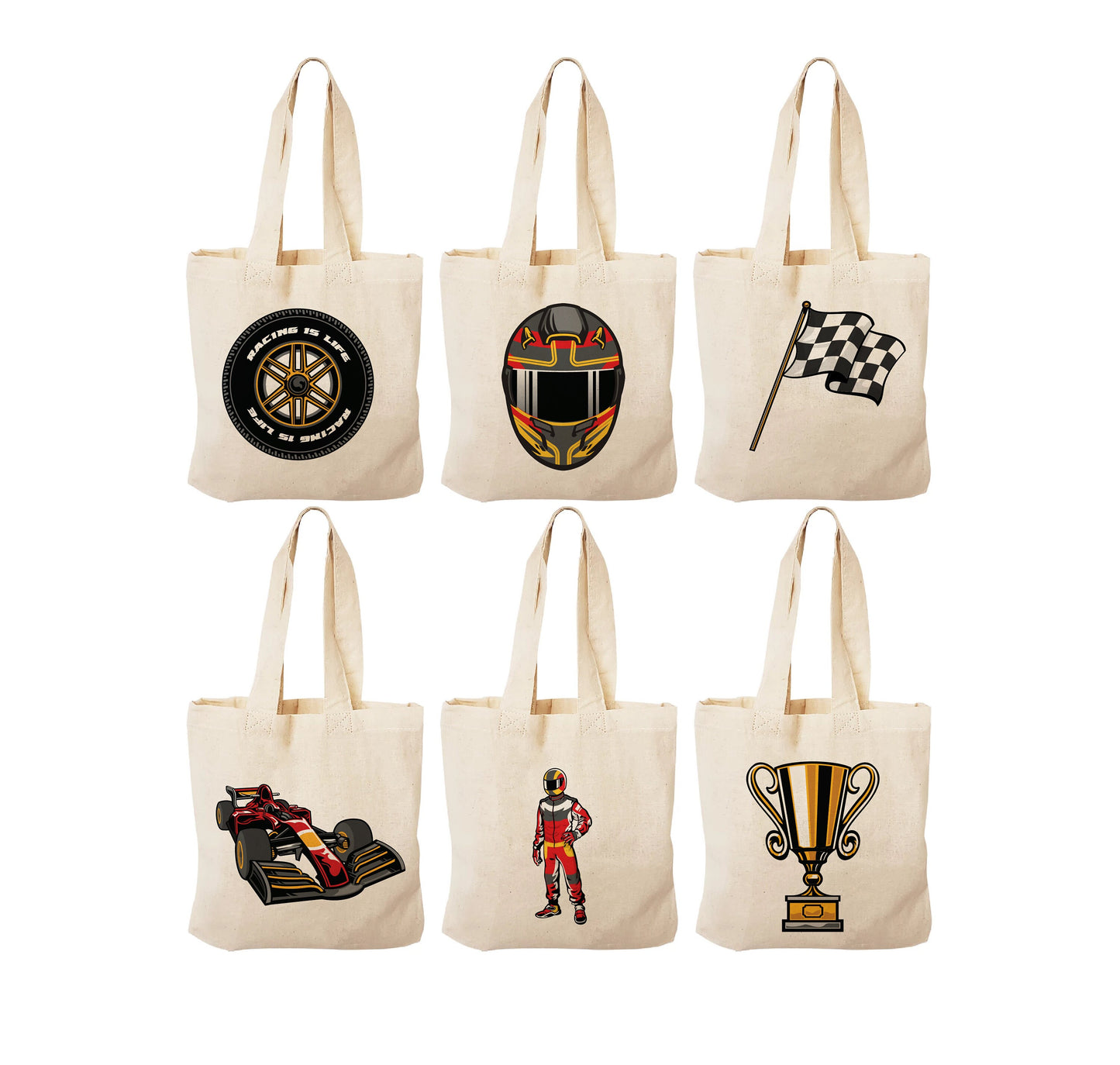 Race Car Party Favor Bags, Set of 6 Cotton Treat Bags