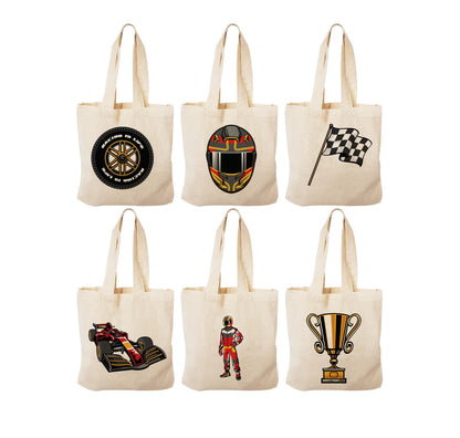 Race Car Party Favor Bags, Set of 6 Cotton Treat Bags