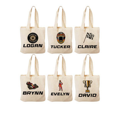 Personalized Race Party Favor Bags - Set of Six Bags