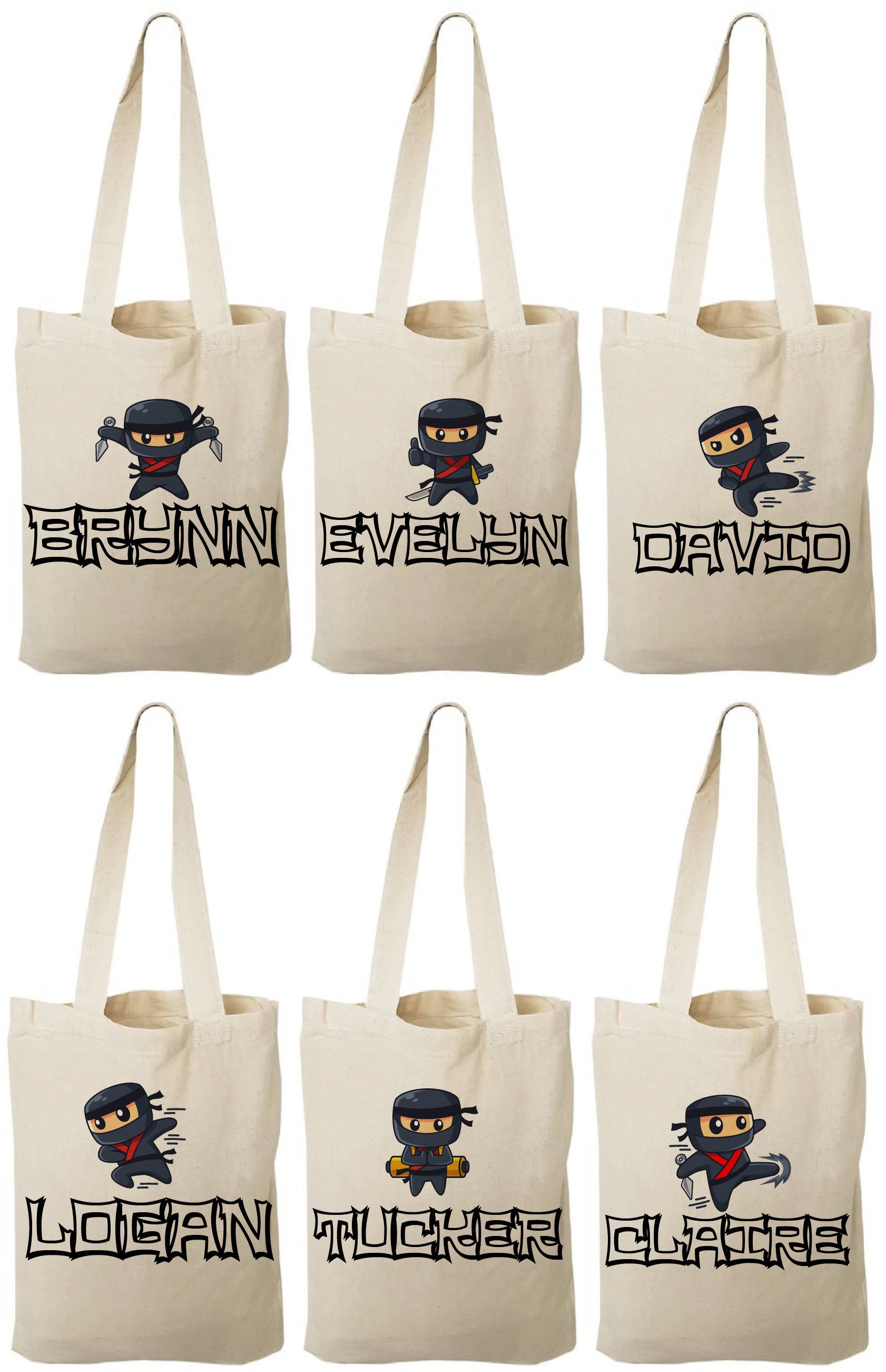 Personalized Ninja Party Favor Bags - Set of Three Bags
