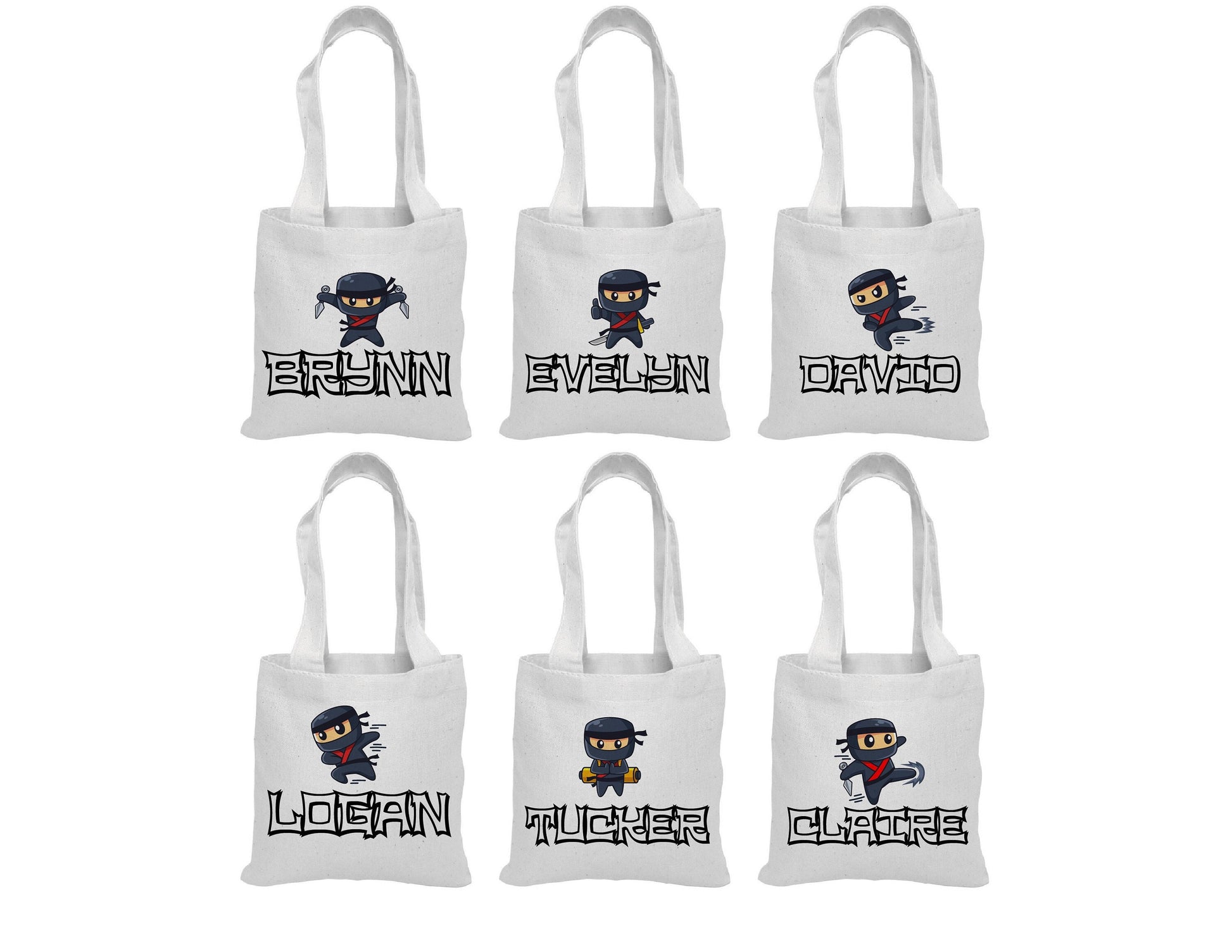 Personalized Ninja Party Favor Bags - Set of Three Bags