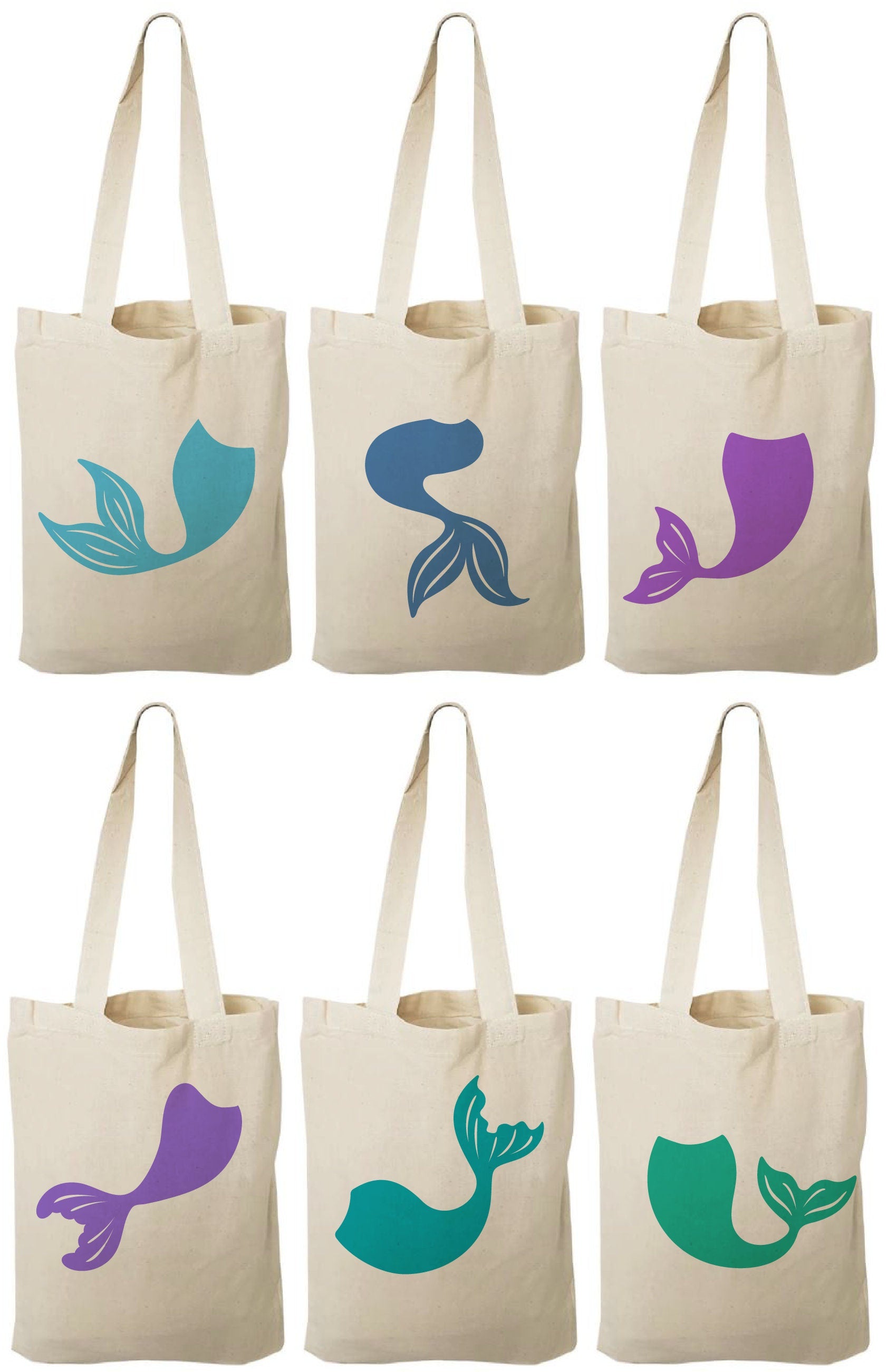 Mermaid Tail Party Favor Bags – Set of 6 Cotton Totes