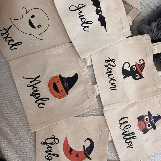 Personalized Halloween Favor Bags - Set of Six Cotton Canvas Treat Bags