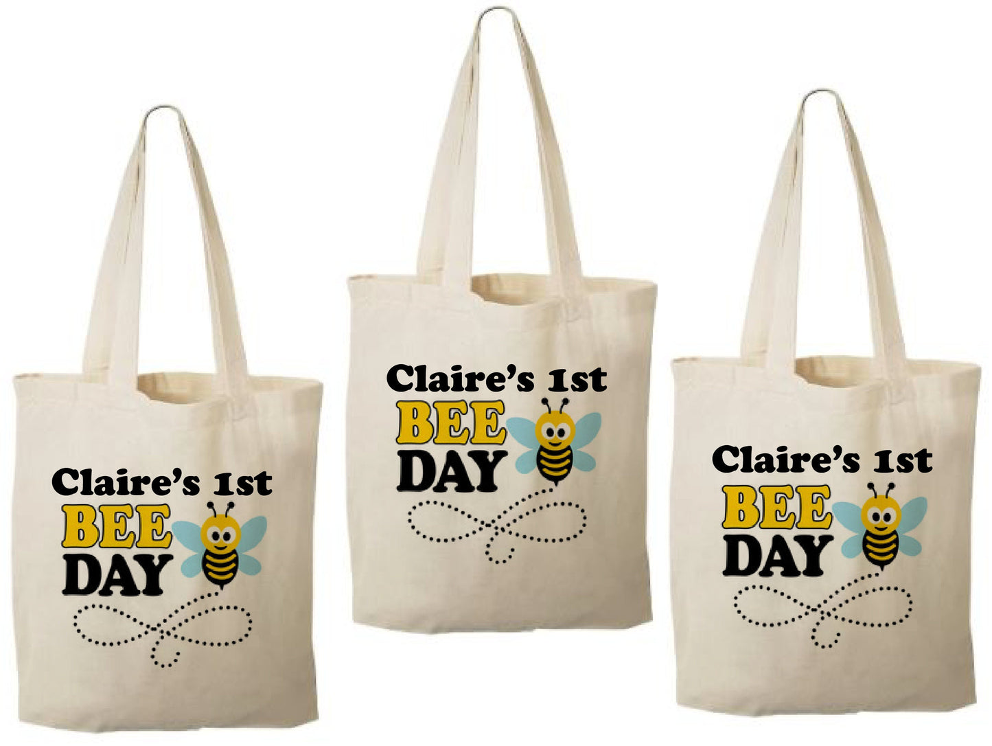 Personalized Bee-Day Party Favor Bags - Set of Three Bags