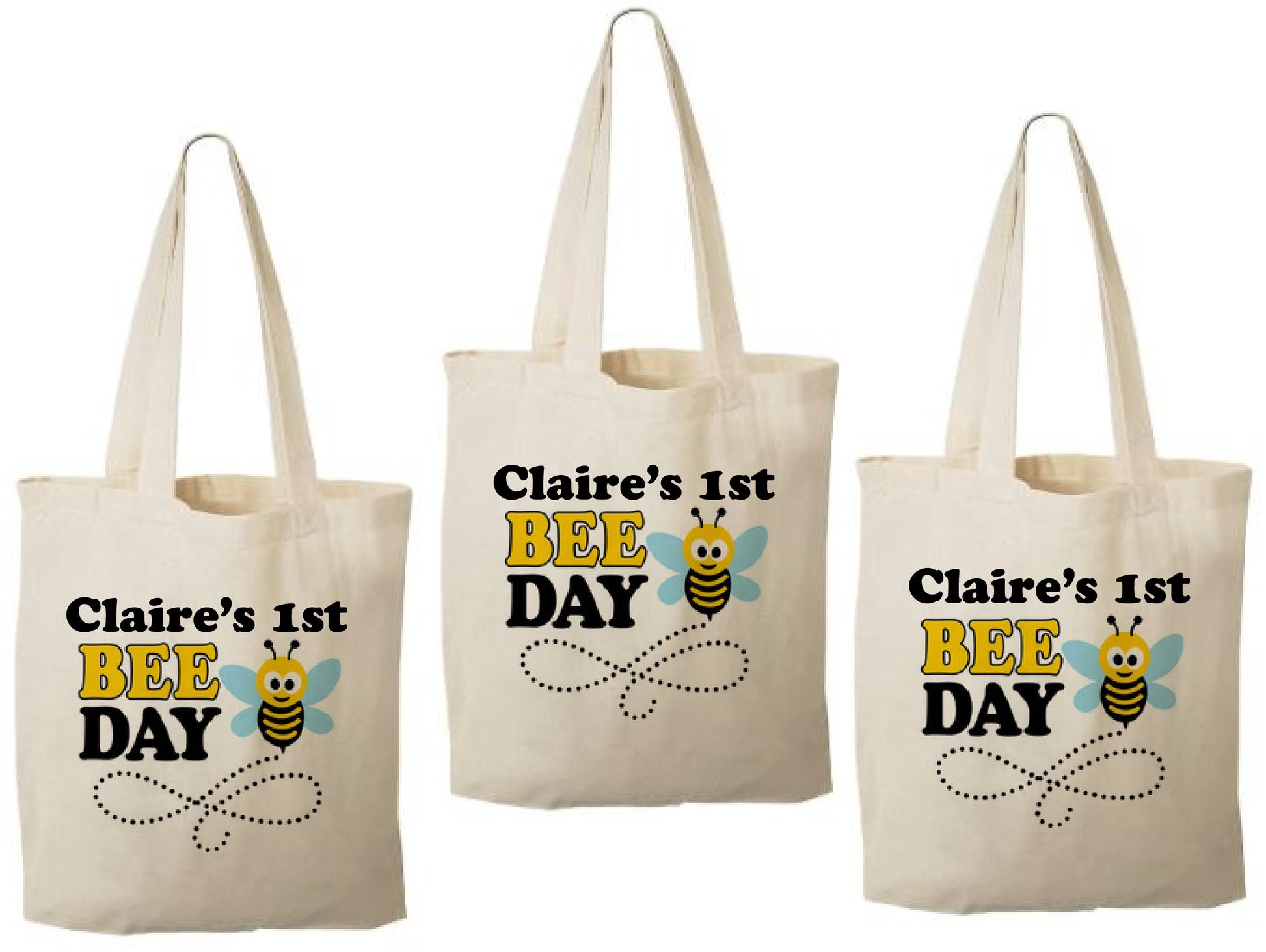 Personalized Bee-Day Party Favor Bags - Set of Three Bags