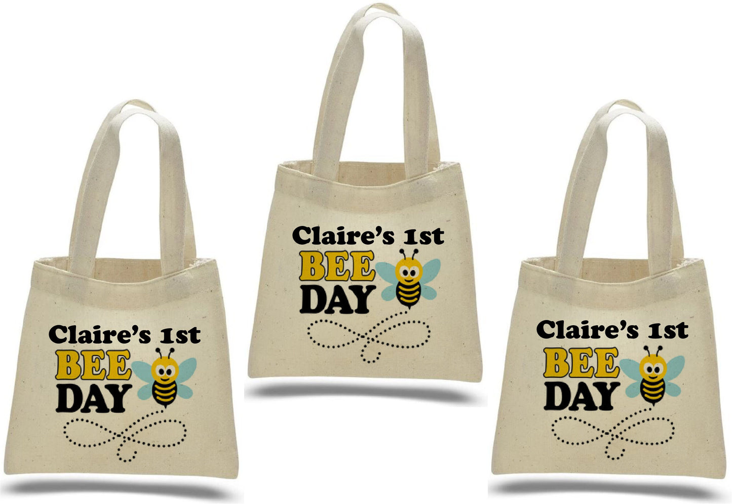 Personalized Bee-Day Party Favor Bags - Set of Three Bags