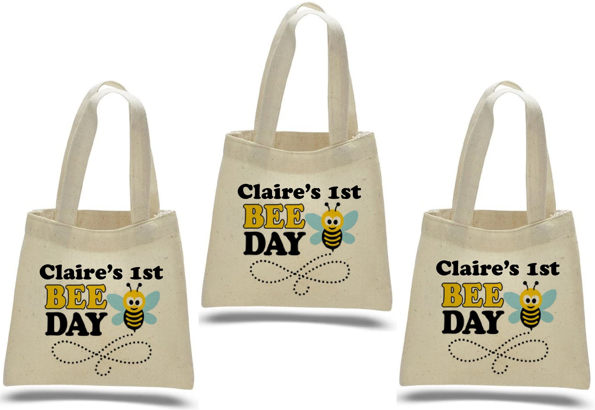Personalized Bee-Day Party Favor Bags - Set of Three Bags