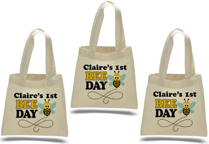 Personalized Bee-Day Party Favor Bags - Set of Three Bags