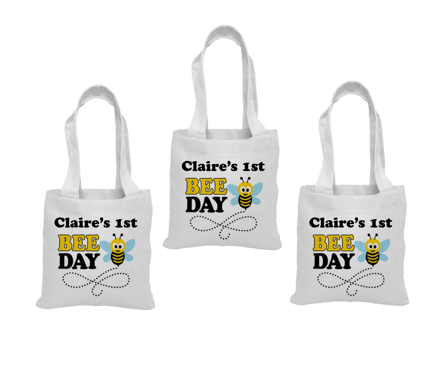 Personalized Bee-Day Party Favor Bags - Set of Three Bags