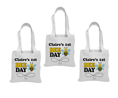 Personalized Bee-Day Party Favor Bags - Set of Three Bags