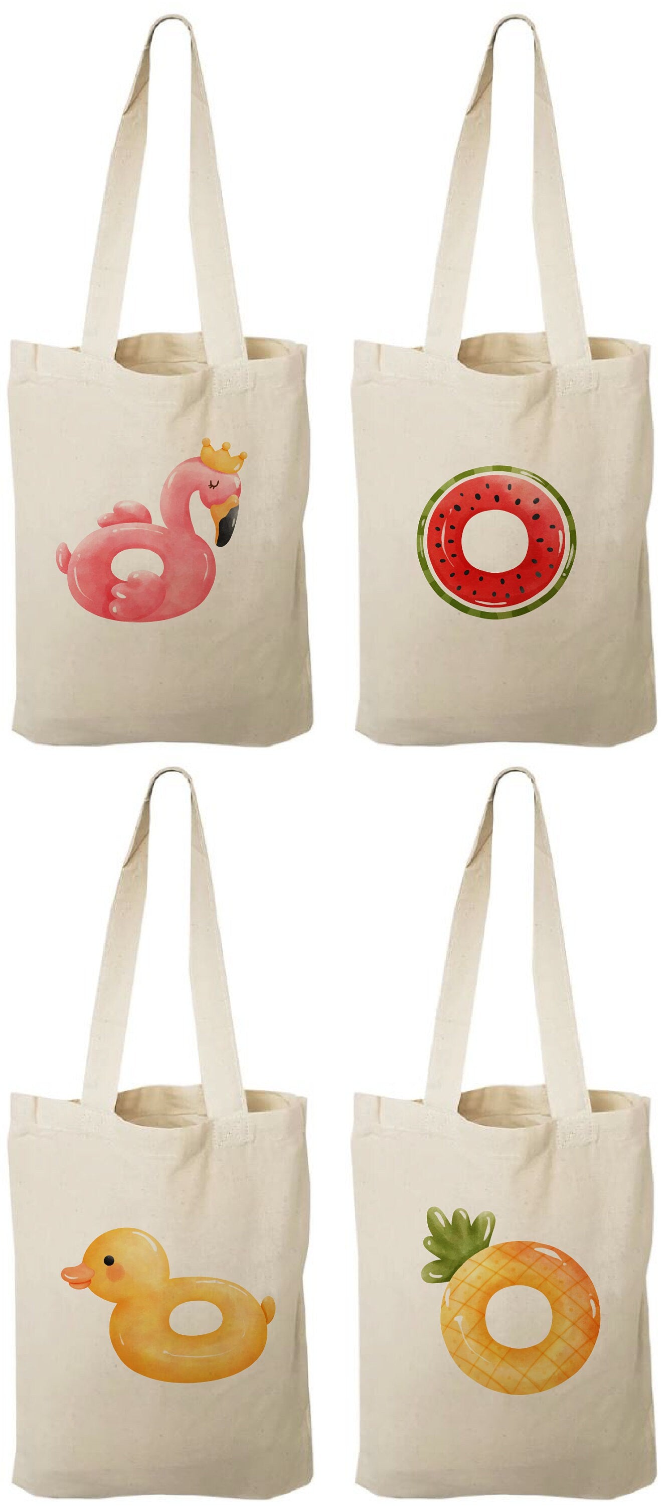 4 Pool Party Favor Bags, Tropical Fruit Cotton Gift Bags