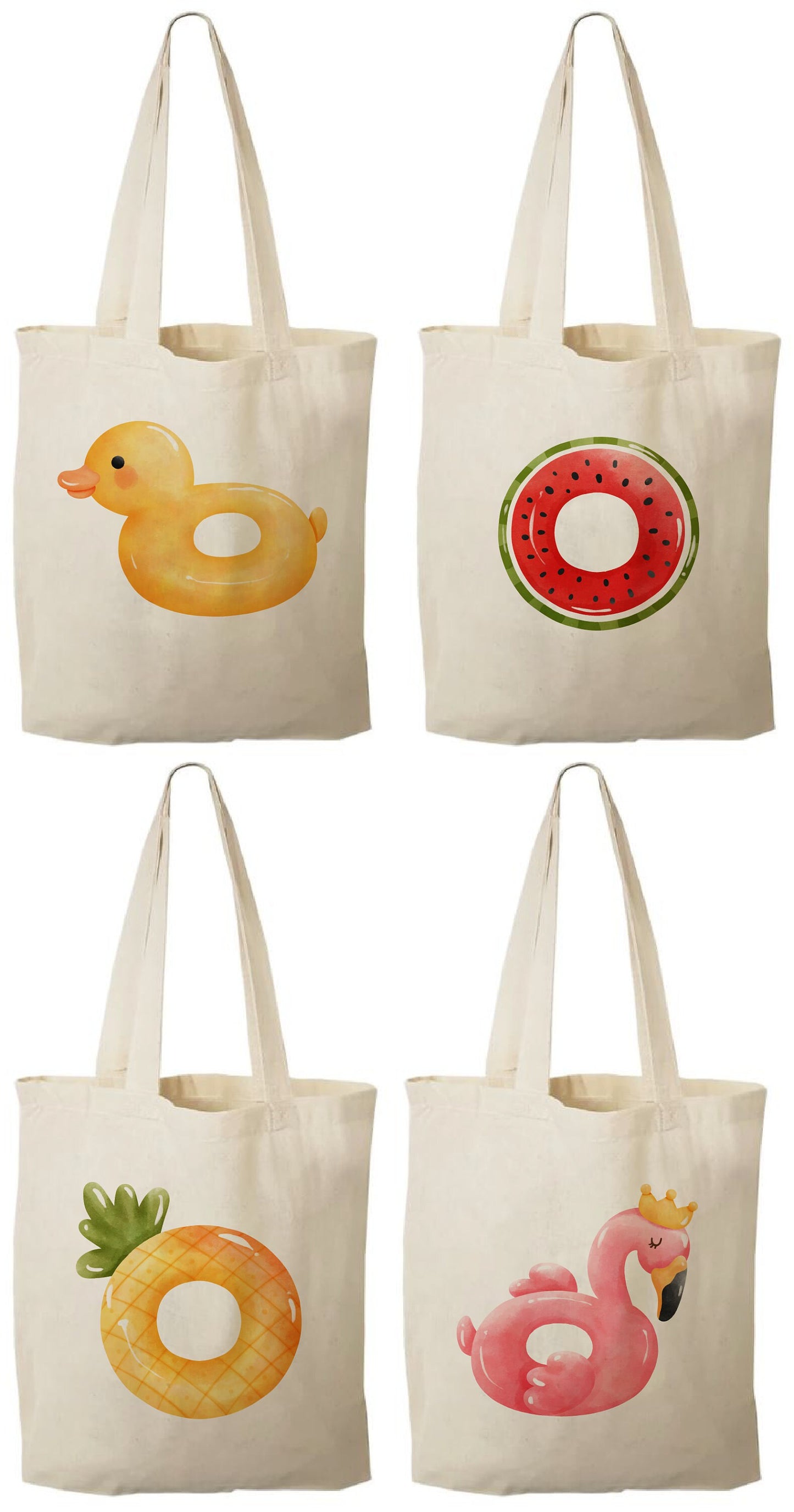 4 Pool Party Favor Bags, Tropical Fruit Cotton Gift Bags