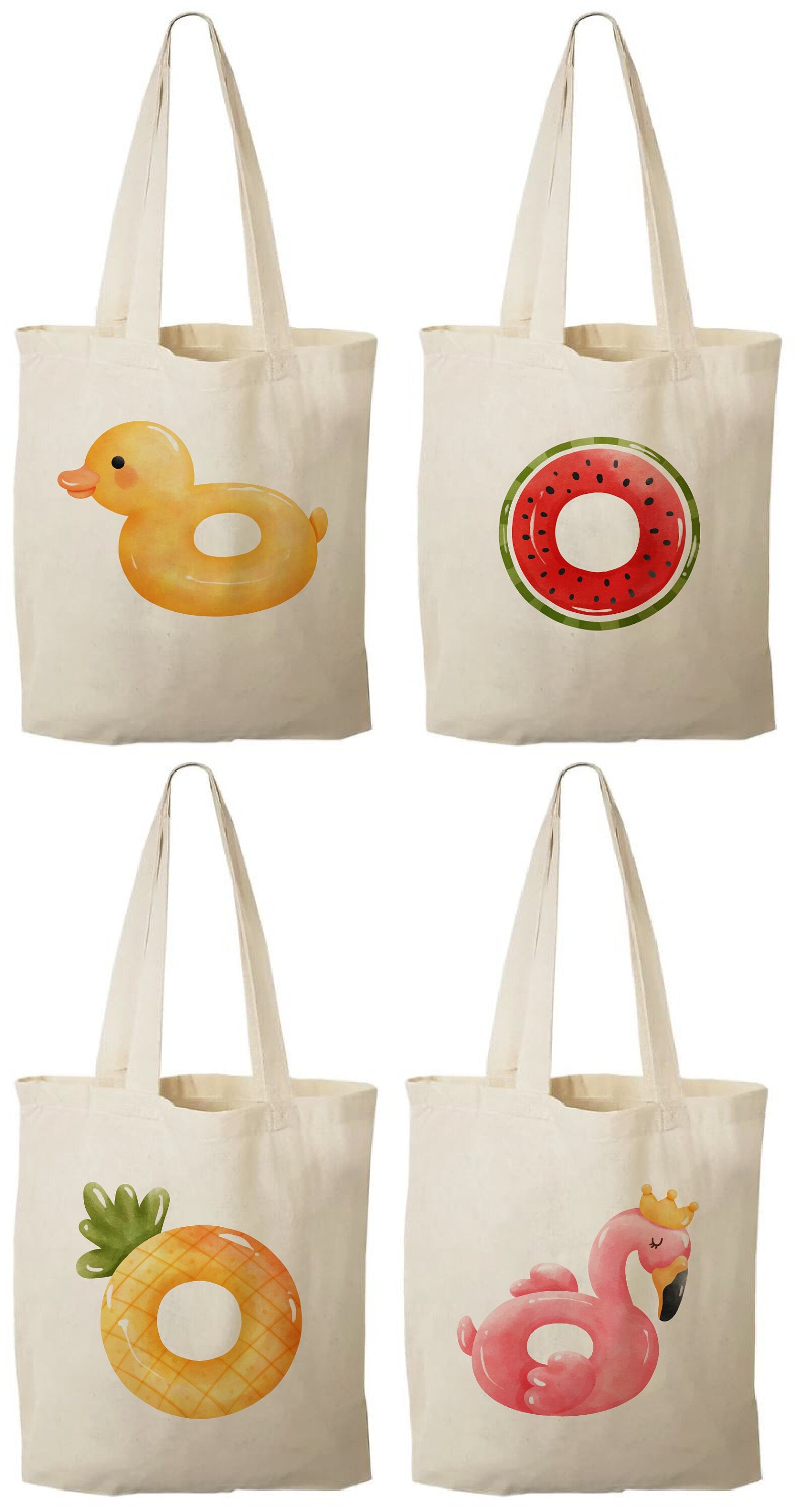 4 Pool Party Favor Bags, Tropical Fruit Cotton Gift Bags