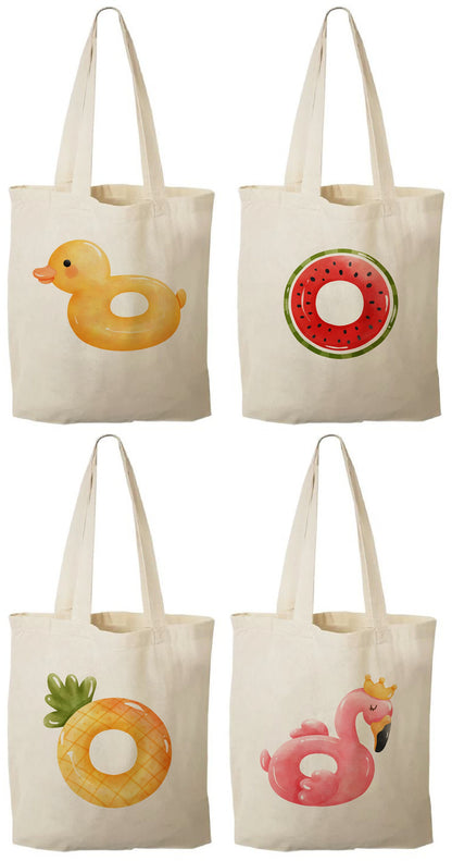 4 Pool Party Favor Bags, Tropical Fruit Cotton Gift Bags