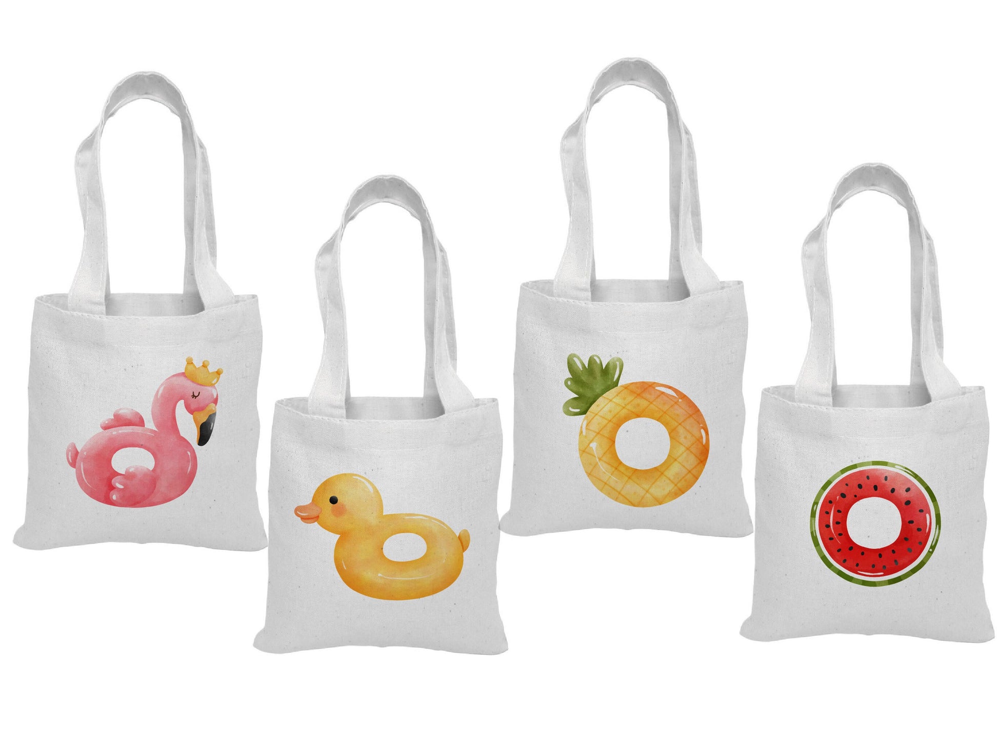 4 Pool Party Favor Bags, Tropical Fruit Cotton Gift Bags