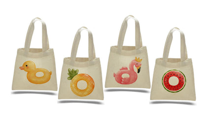 4 Pool Party Favor Bags, Tropical Fruit Cotton Gift Bags