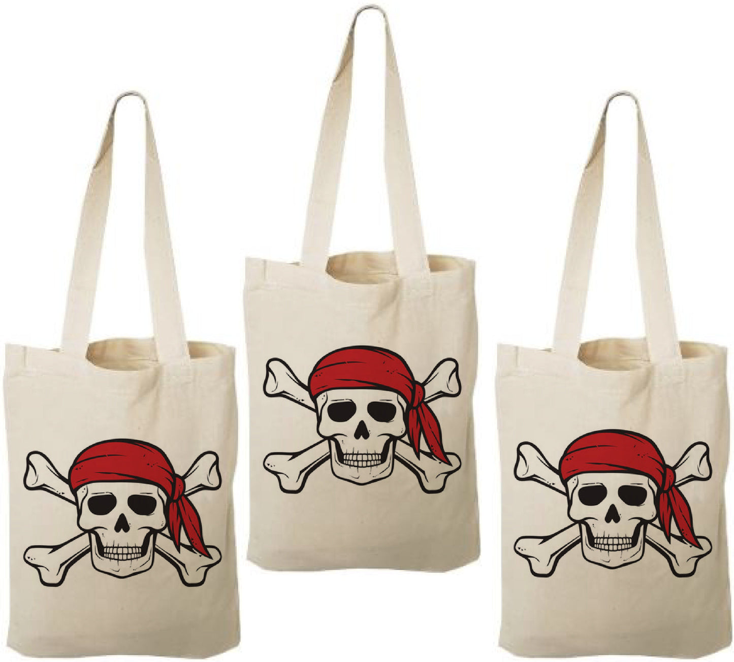 Pirate Party Favor Bags – Skull & Crossbones Cotton Treat Bags, Set of 3