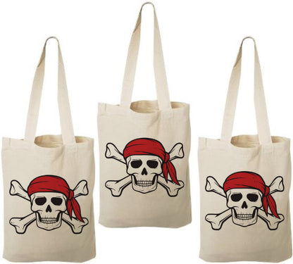 Pirate Party Favor Bags – Skull & Crossbones Cotton Treat Bags, Set of 3