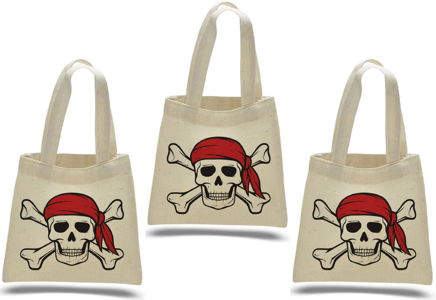 Pirate Party Favor Bags – Skull & Crossbones Cotton Treat Bags, Set of 3