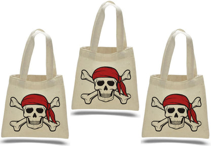 Pirate Party Favor Bags – Skull & Crossbones Cotton Treat Bags, Set of 3