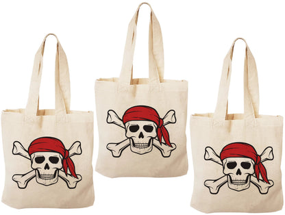 Pirate Party Favor Bags – Skull & Crossbones Cotton Treat Bags, Set of 3
