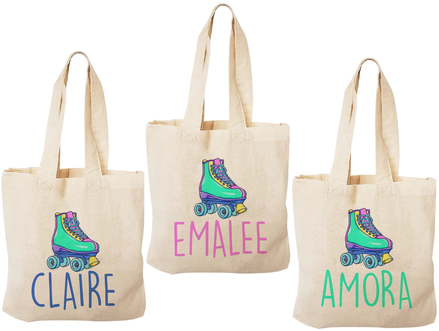 Custom Roller Skating Party Favor Bags - Perfect for Roller Skating Themed Parties & Events! - Set of Three Bags Personalized with Names