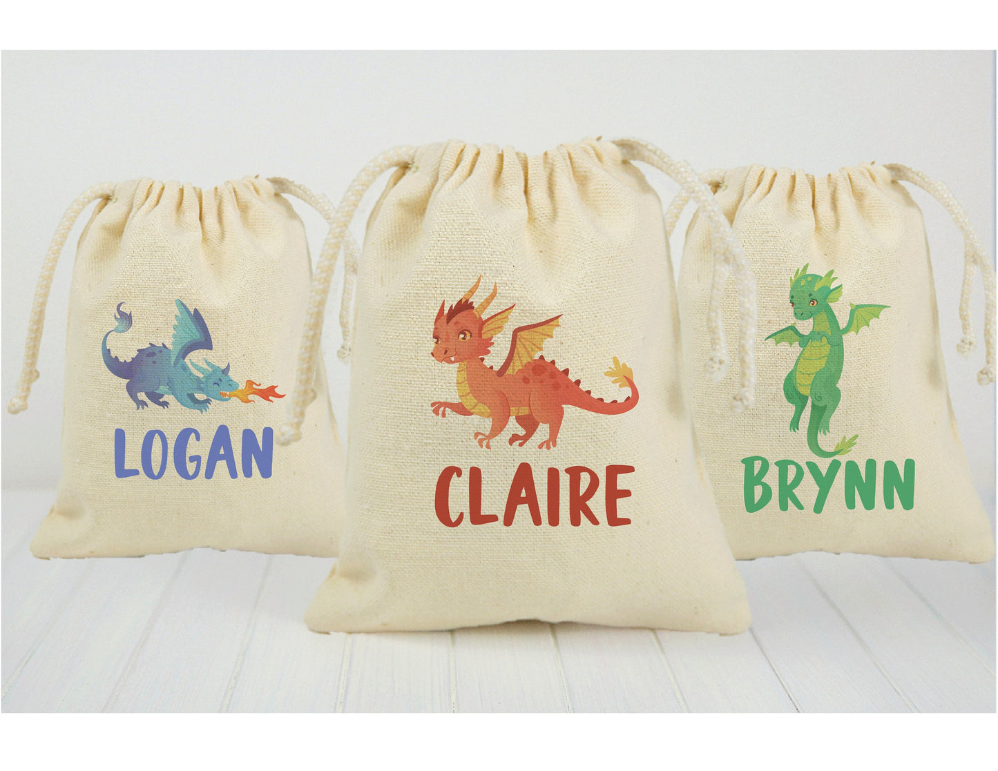 Personalized Dragon Party Favor Bags, Set of 3