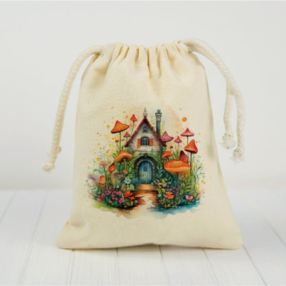 Fairy Party Favor Bag – Woodland Cottage Design Cotton Drawstring Bag