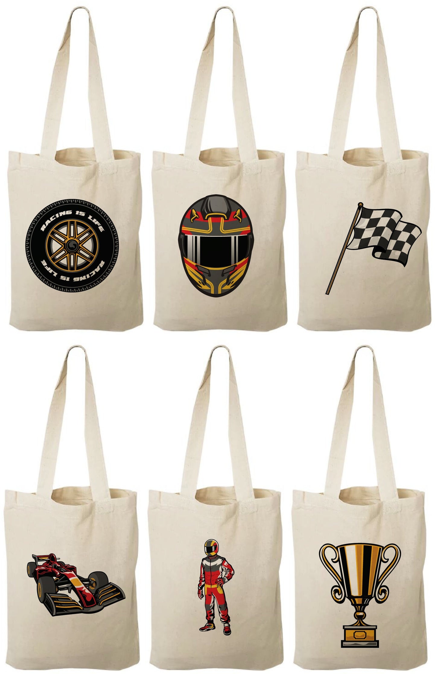Race Car Party Favor Bags, Set of 6 Cotton Treat Bags