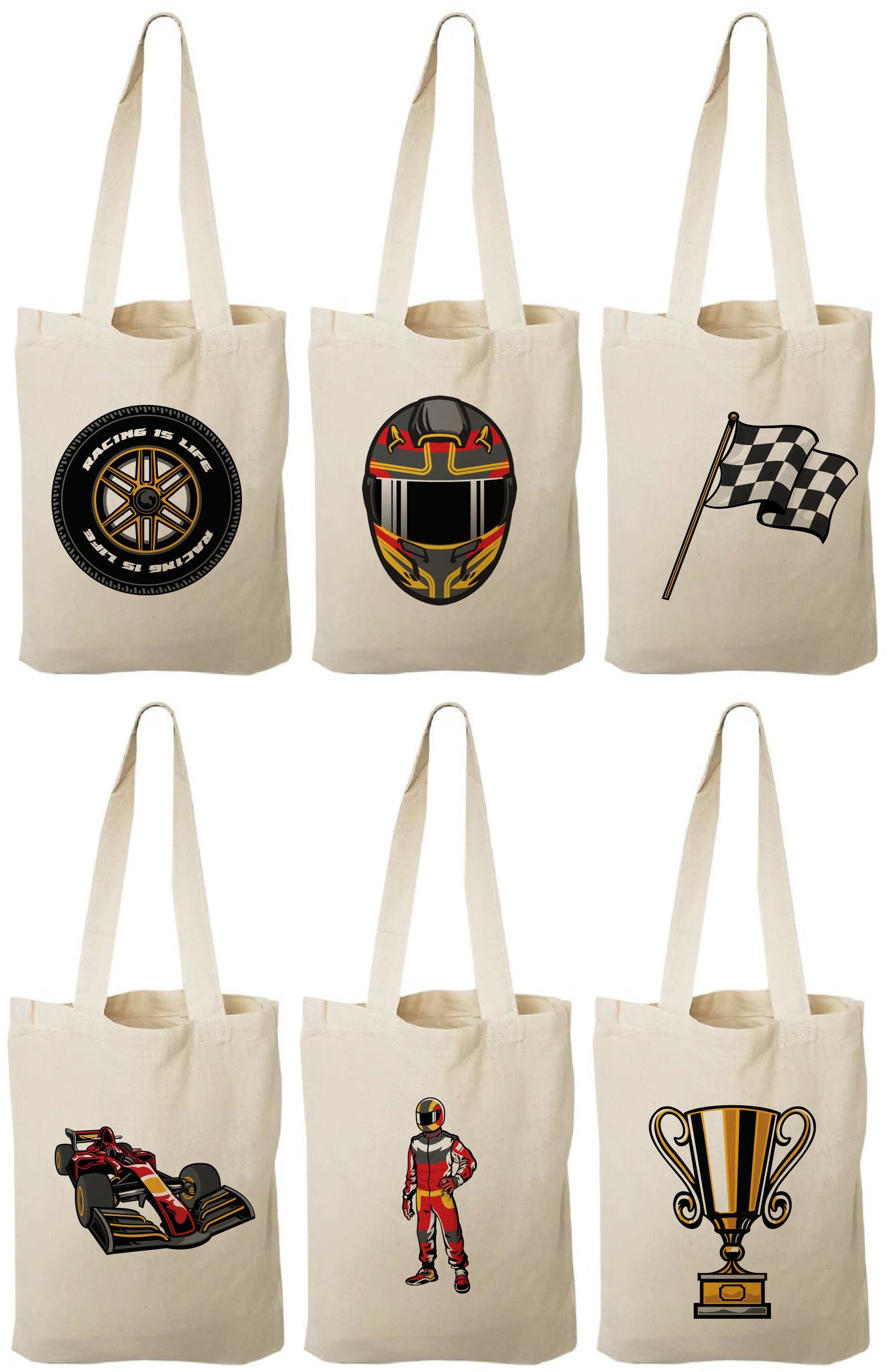 Race Car Party Favor Bags, Set of 6 Cotton Treat Bags
