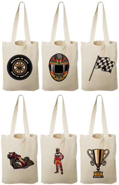 Race Car Party Favor Bags, Set of 6 Cotton Treat Bags