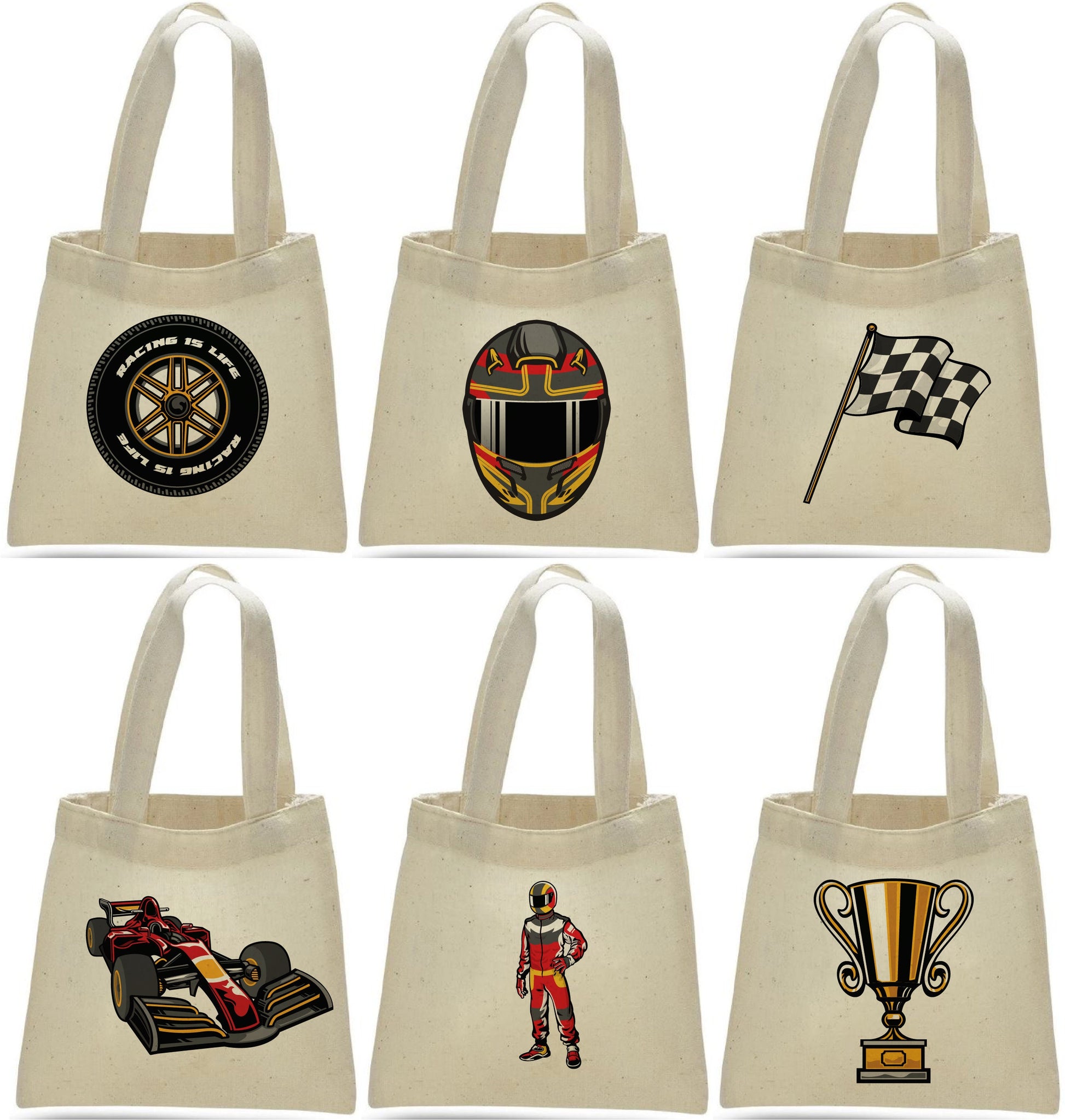Race Car Party Favor Bags, Set of 6 Cotton Treat Bags