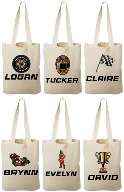 Personalized Race Party Favor Bags - Set of Six Bags