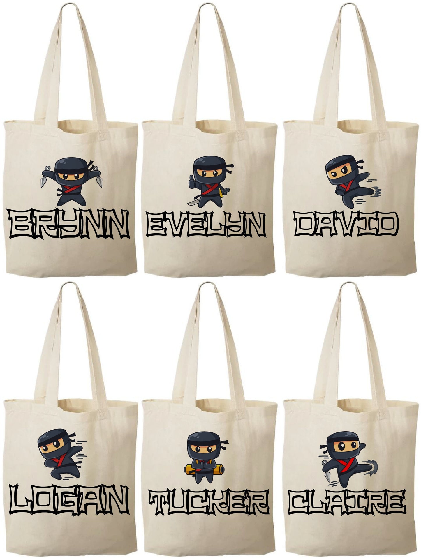 Personalized Ninja Party Favor Bags - Set of Three Bags