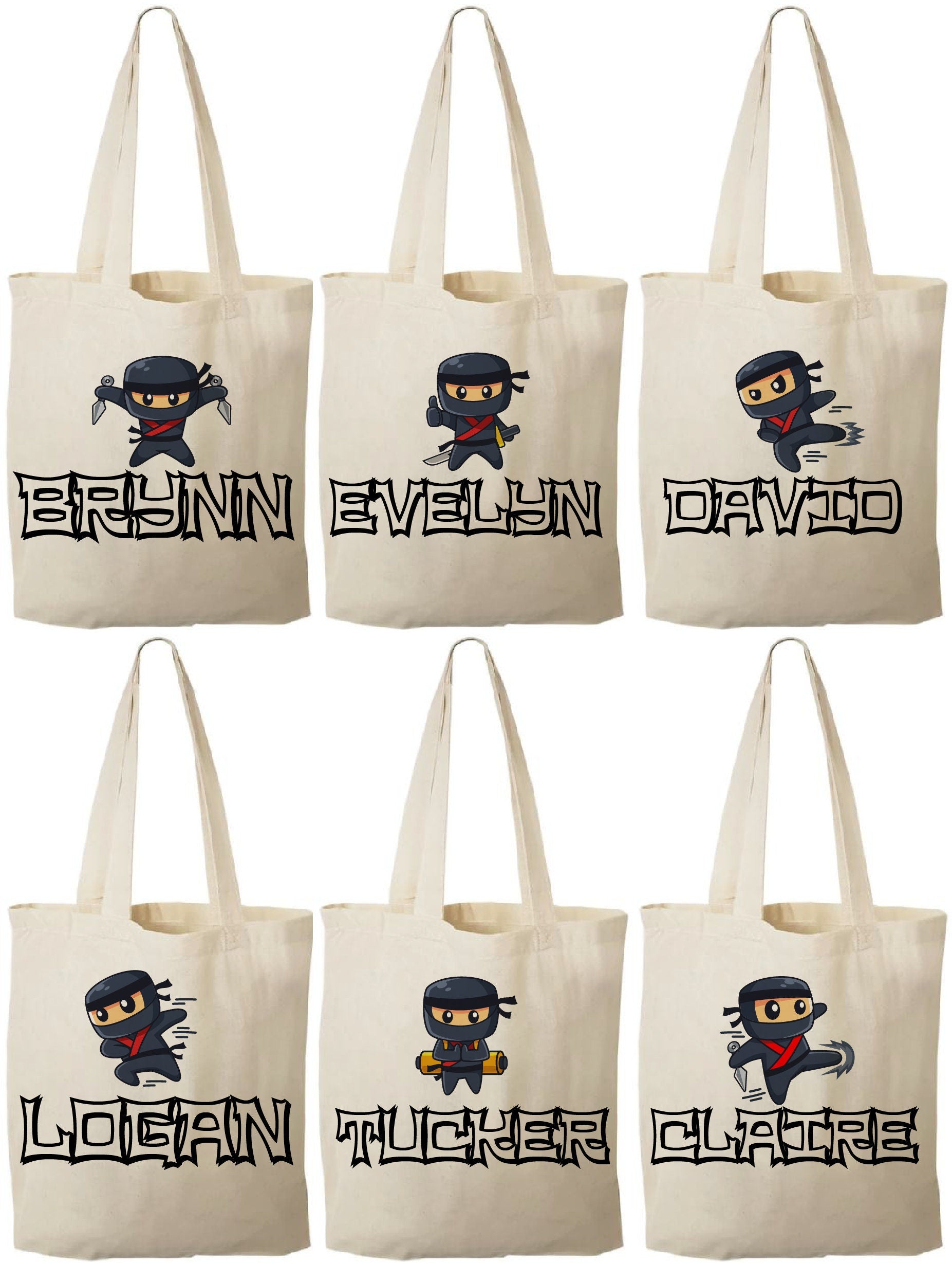 Personalized Ninja Party Favor Bags - Set of Three Bags
