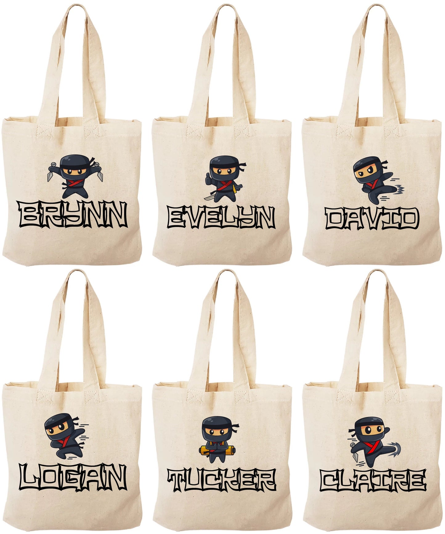 Personalized Ninja Party Favor Bags - Set of Three Bags
